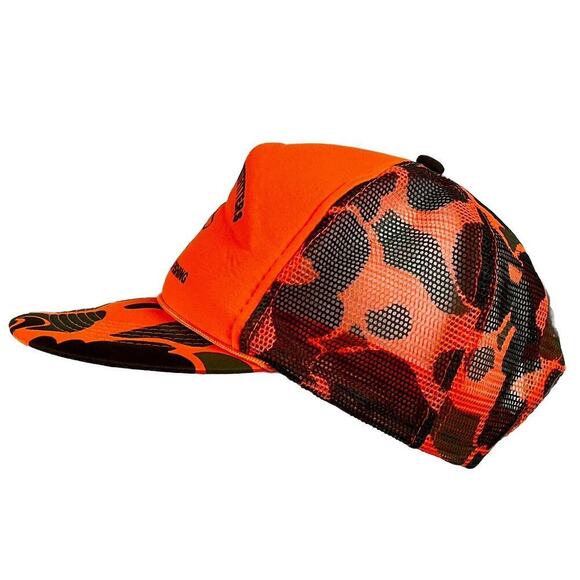 Vintage KROOKED RIVER Outfitters Trucker Hat Cap Snapback Orange Camo Hunting - Picture 2 of 6